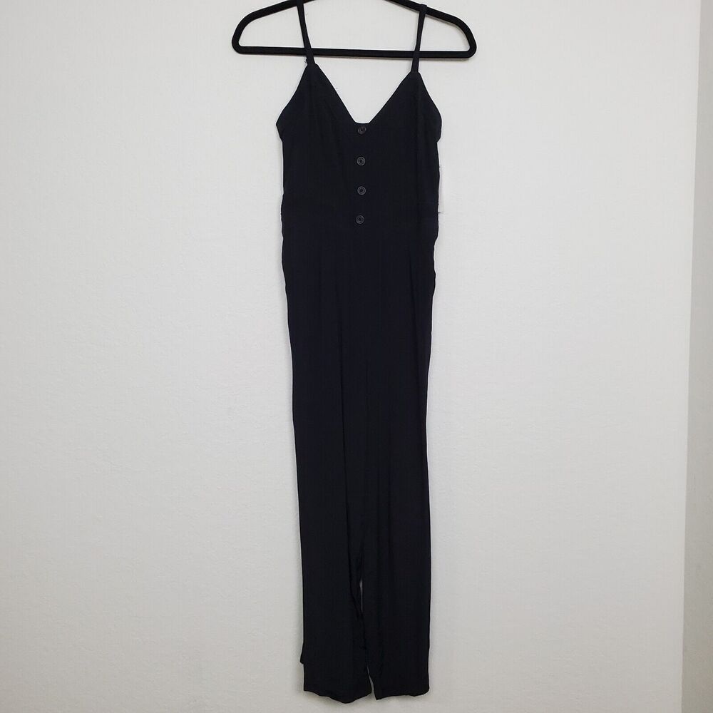 Abercrombie Fitch Jumpsuit Womens Extra Small Black Crepe Tie Back V-Neck Button